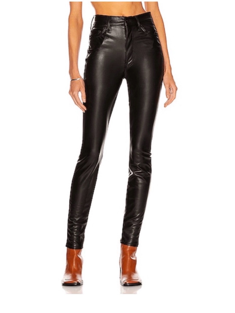 Mother the super swooner High-Waist Faux Leather Black Skinny Pants